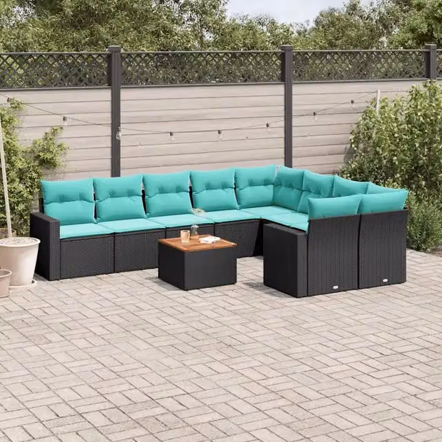 Set Divani da Giardino 10 pz con Cuscini Nero in Polyrattan 3256610