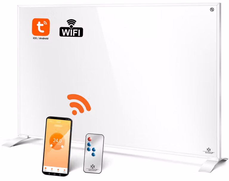 KESSER® Riscaldatore a infrarossi 2in1, da posizionare a terra o da montare a parete, con telecomando, termostato e controllo tramite app