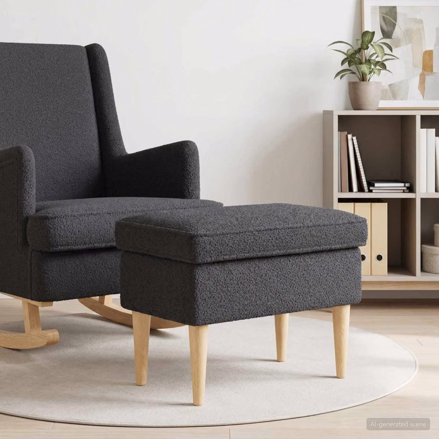 Poggiapiedi vidaXL in tessuto bouclé grigio con struttura in legno, L 55 x P 35 x H 41 cm
