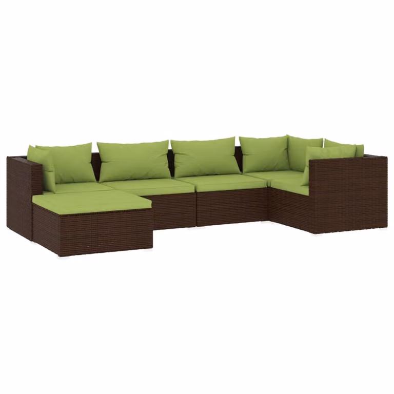 Set Divani da Giardino 6 pz con Cuscini in Polyrattan Marrone