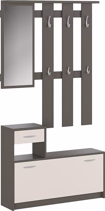 Armadio da ingresso con specchio, scarpiera e appendiabiti Belfast Grey