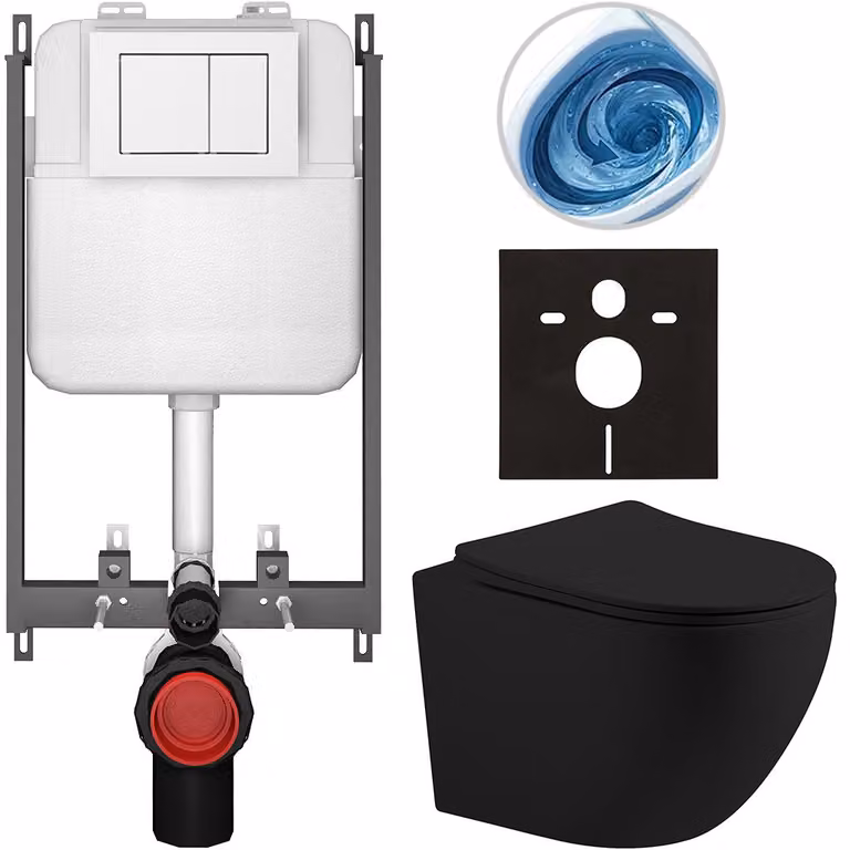 CERANO - Set WC da incasso Cesso - nero opaco - pulsante Prime/Maxio, bianco - da incasso - 49x36 cm