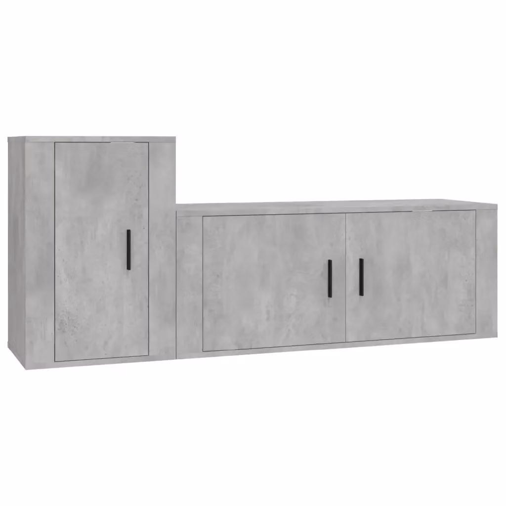 Set di 2 mobili porta TV vidaXL in legno multistrato grigio, modello a parete con scomparti multimediali – 2