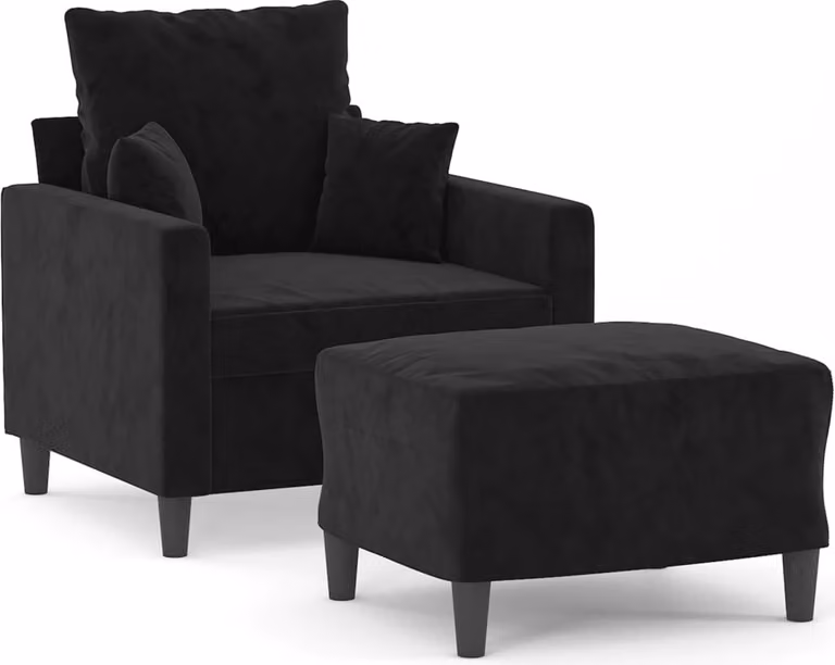 Poltrona con Poggiapiedi Nero 60 cm in Velluto