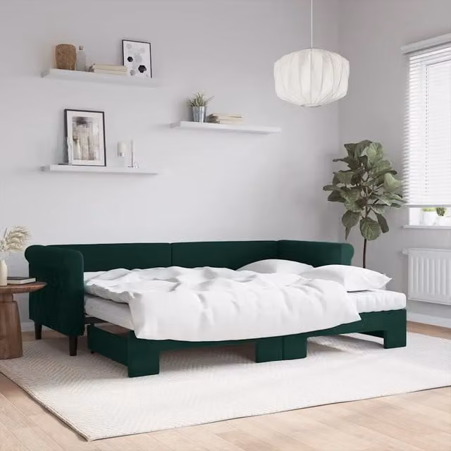 Divano Letto Estraibile vidaXL in Velluto Verde con Cassetto per Soggiorno e Camera da Letto L/P: 229 x 80 x 68 cm – 1