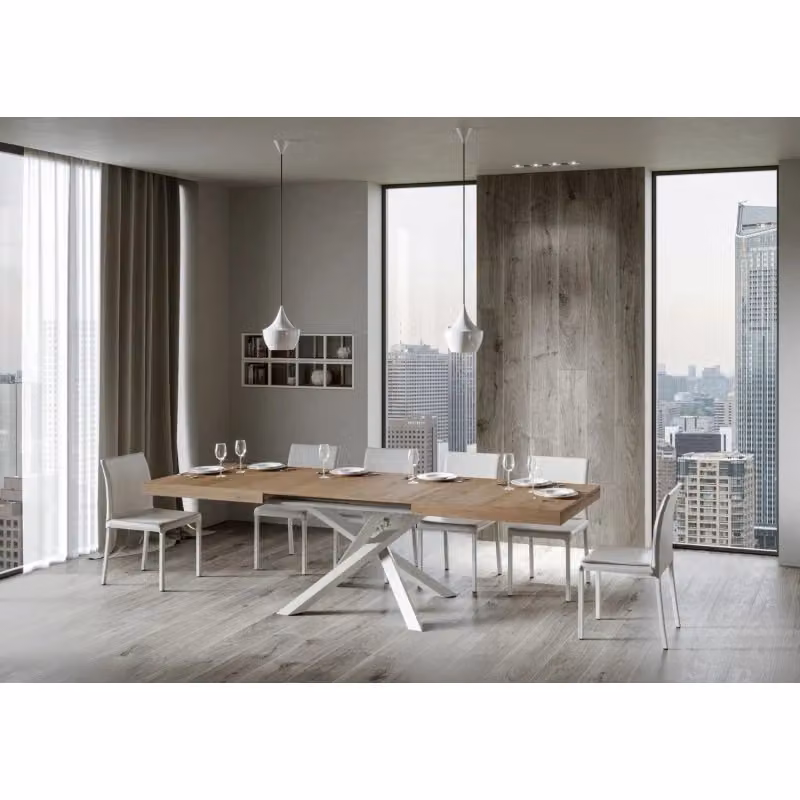 Tavolo allungabile moderno Itamoby Volantis con piano in laminato rovere e telaio bianco, L: 160-264 cm, P: 90 cm, H: 77 cm – 2
