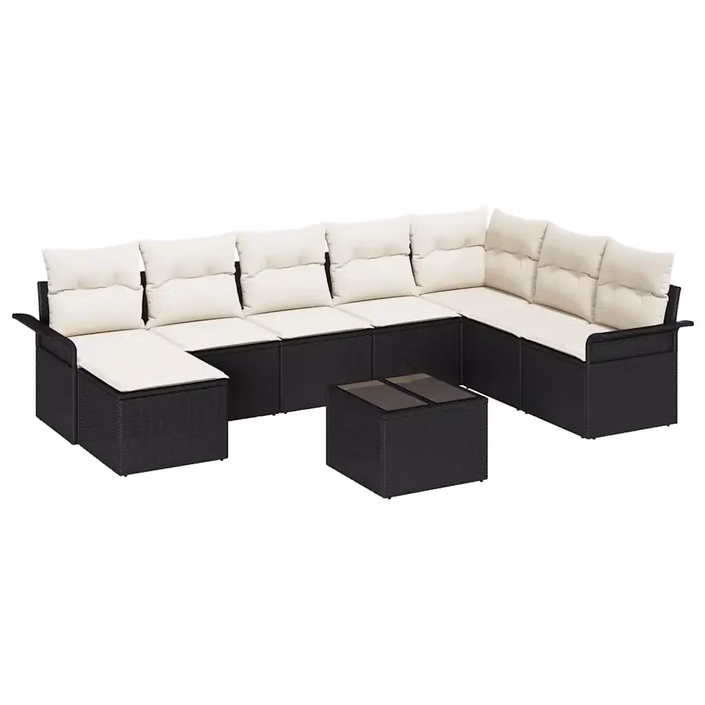 Set Divano da Giardino a L vidaXL in Poly Rattan Marrone con 9 Pezzi e Cuscini Imbottiti – 2