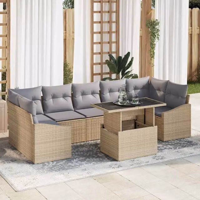 Set Divano da Giardino 8 pz Beige polyrattan 3357693