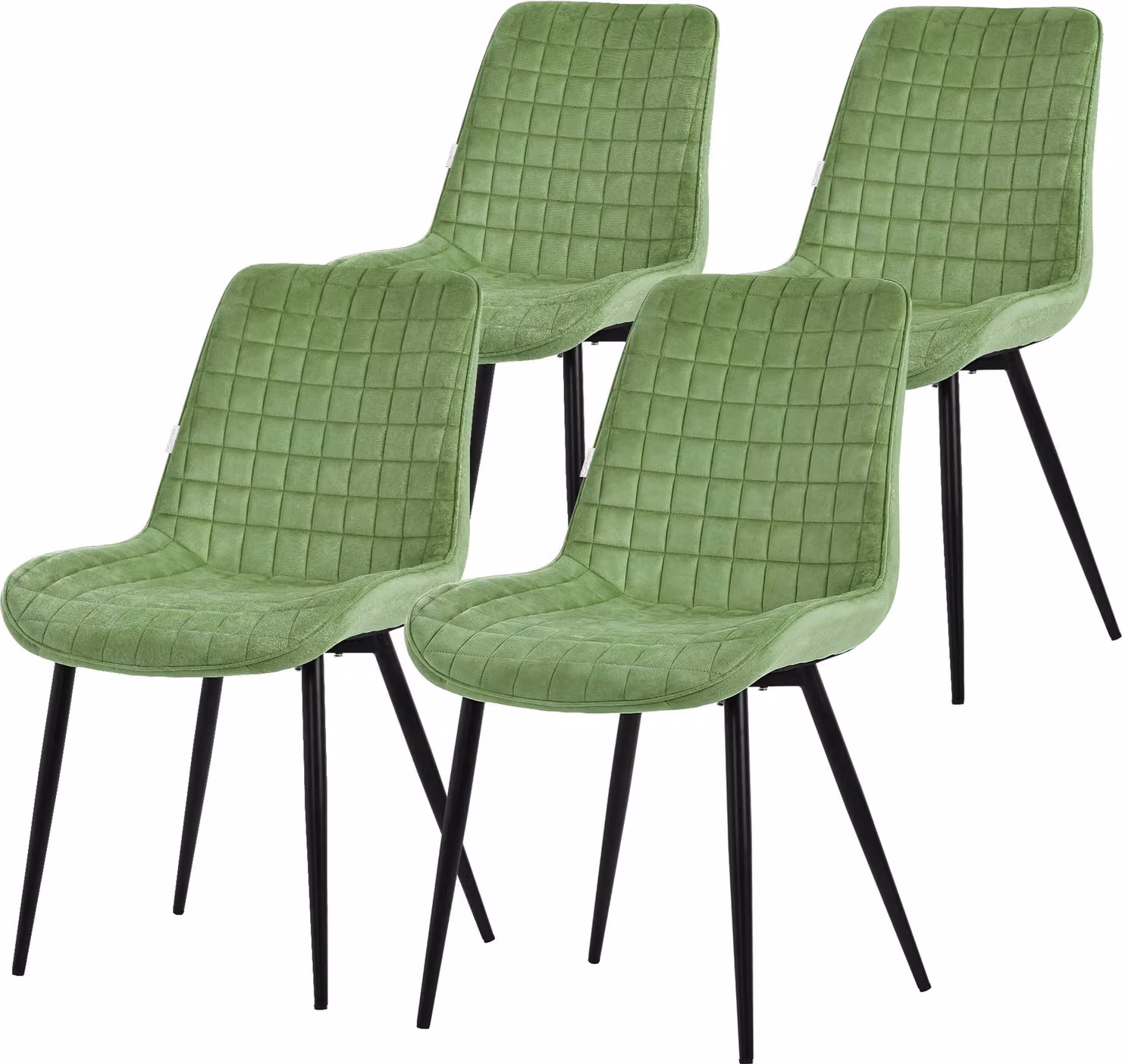 Set di 4 sedie da pranzo ML-Design, salvia, seduta in velluto con gambe in metallo nero, sedie da cucina con schienale