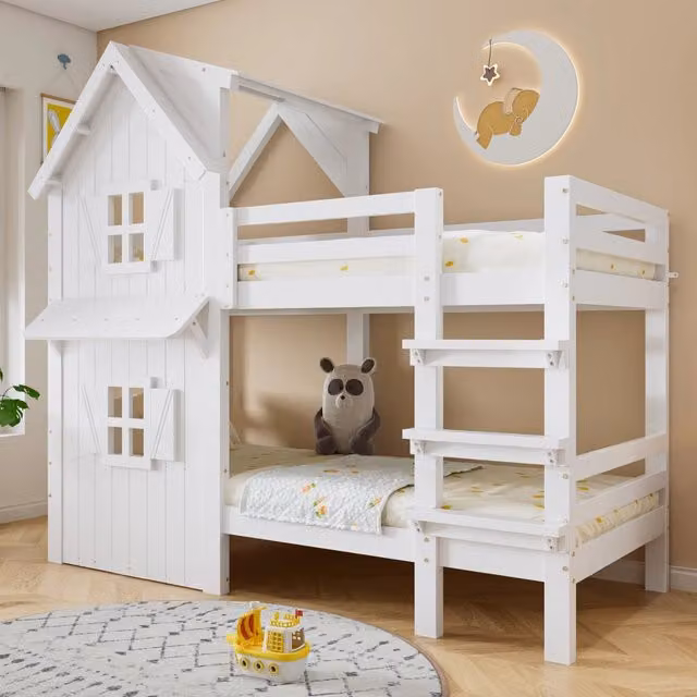 letto a castello in legno massello e mdf bianco 90 x 200 cm