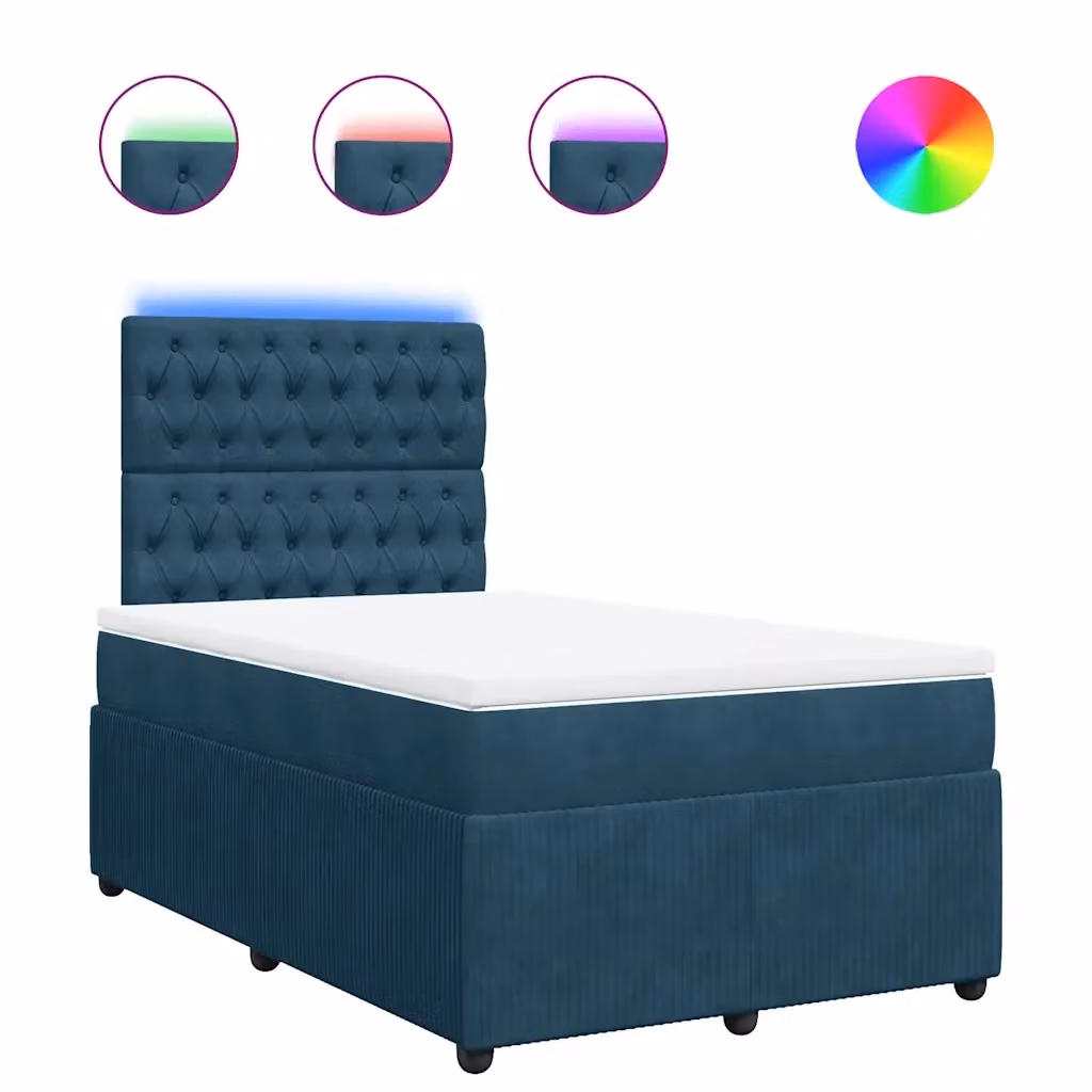 Letto Ibrido vidaXL in Velluto Blu e Bianco con Illuminazione Sottostante e Porta di Ricarica USB L/P: 120 x 200 cm – 2