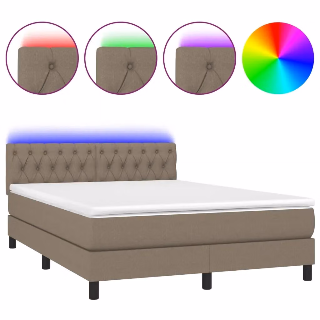 Letto Ibrido con Materasso vidaXL in Tessuto Beige con Illuminazione LED e Porte USB L/P/H: 140 x 200 x 88 cm – 2
