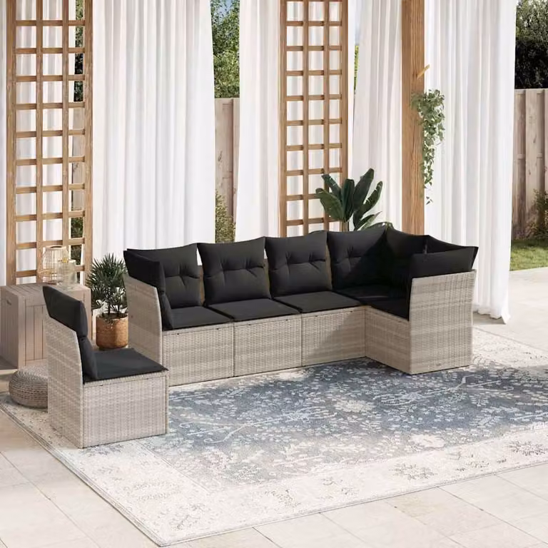 vidaXL Set Divano da Giardino a L in Polyrattan Grigio con Cuscini e Coperture Rimovibili