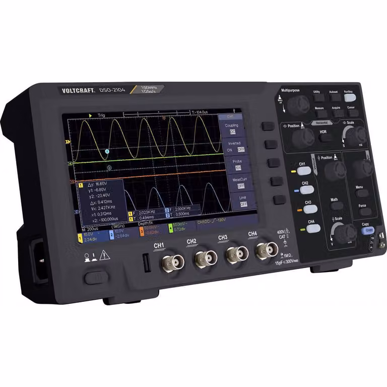 VOLTCRAFT DSO-2104 Oscilloscopio digitale 100 MHz a 4 canali 1 GSa/s 80 kpts 8 bit di memoria digitale (DSO) (VC-11539895)