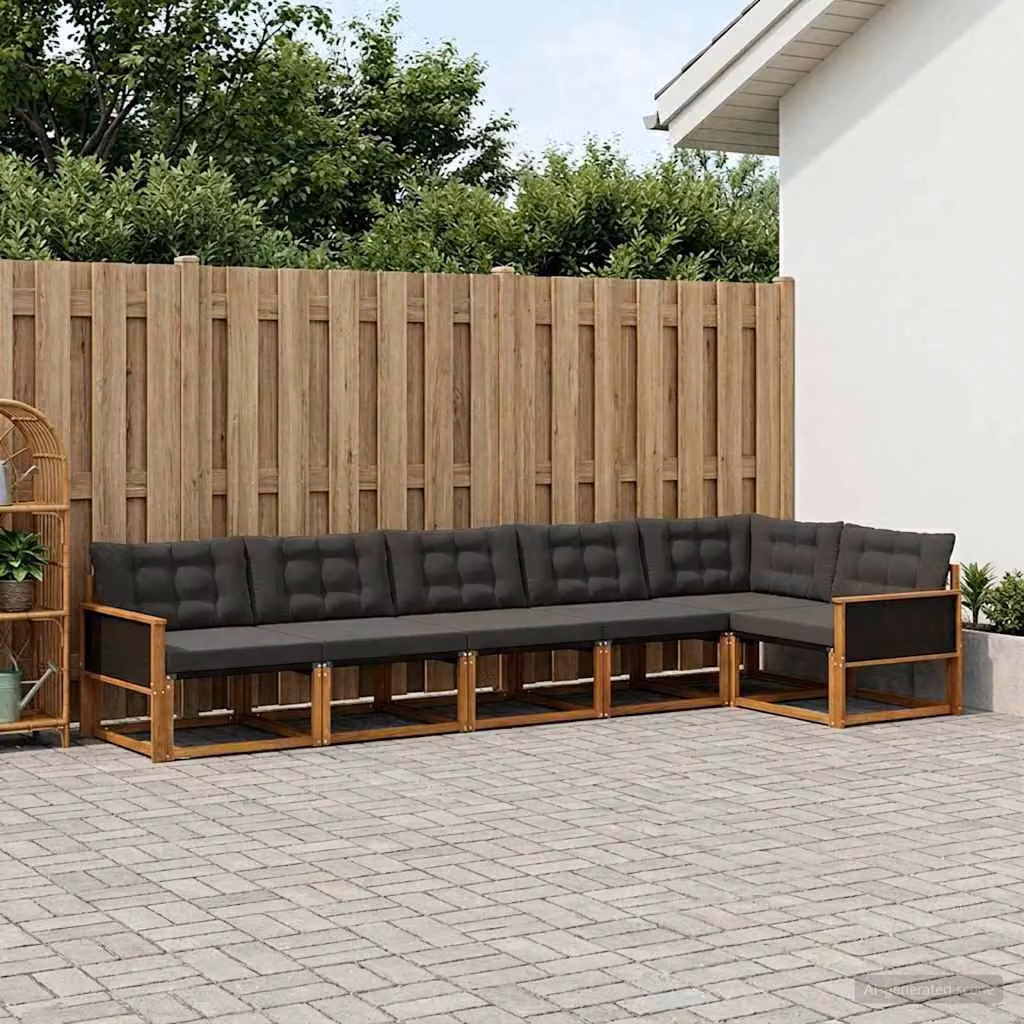 Set di divani da esterno vidaXL 6 pz in legno di acacia con cuscini in tessuto textilene, colore marrone e nero