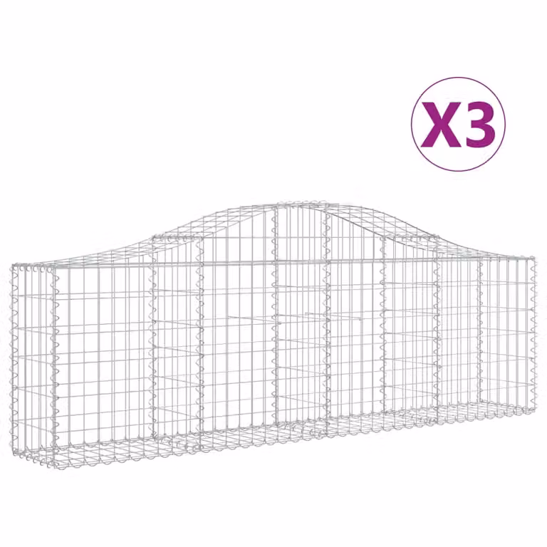 Cesti Gabbioni ad Arco 3 pz 200x30x60/80 cm Ferro Zincato
