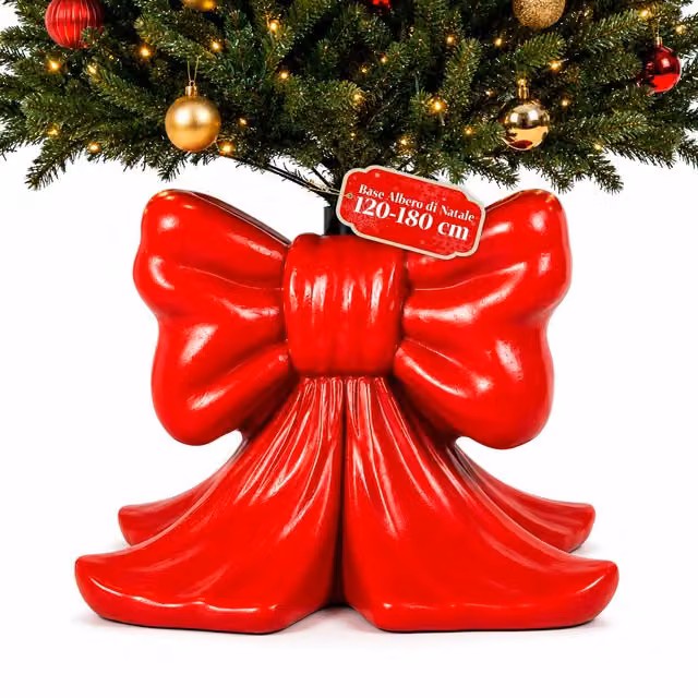 Base per albero di Natale decorativa, 10 soggetti, in ferro e magnesio, aggancio universale, alberi fino a 210 cm, 2 modelli con luci LED