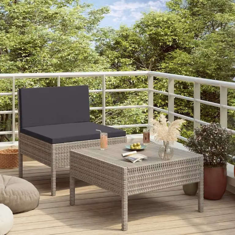 Maison Exclusive - Set da giardino a 2 pezzi con cuscini in polyrattan grigio