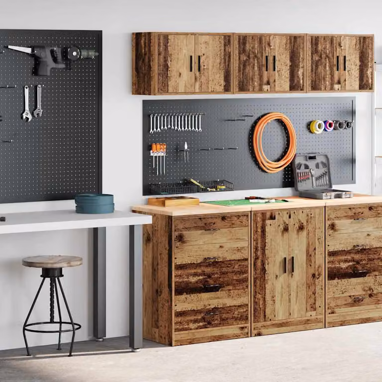 Set di 2 armadi da giardino vidaXL in legno di pino marrone stile industriale con ante a battente