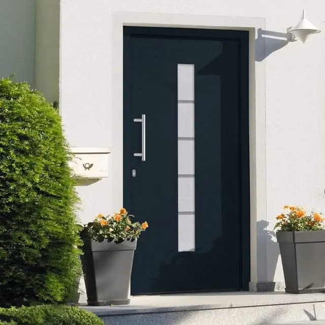 Porta d'Ingresso Moderna vidaXL in Alluminio e PVC Antracite con Inserti in Vetro L: 100 cm, H: 200 cm
