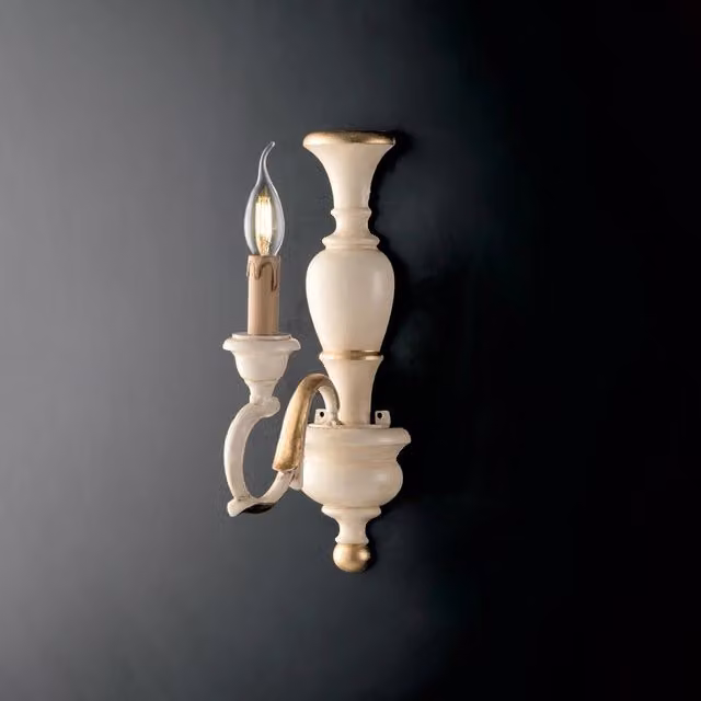Applique Shabby Chic Fiorenza Bonetti Illumina in Legno Beige e Oro con 1 Luce E14