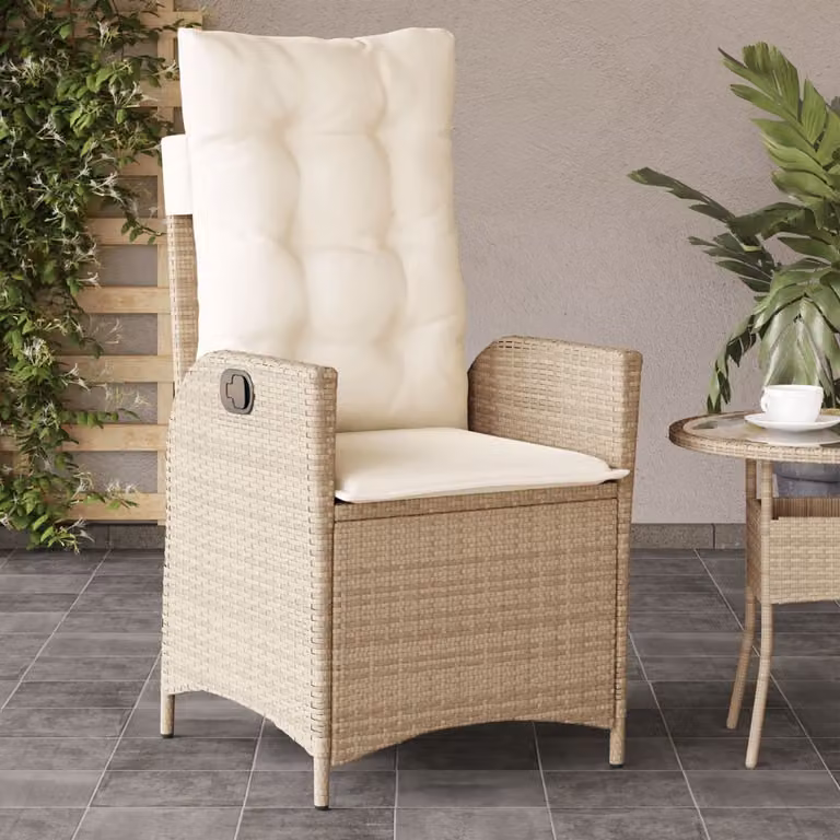 Sedia reclinabile da giardino vidaXL in polyrattan con cuscini beige e struttura in metallo