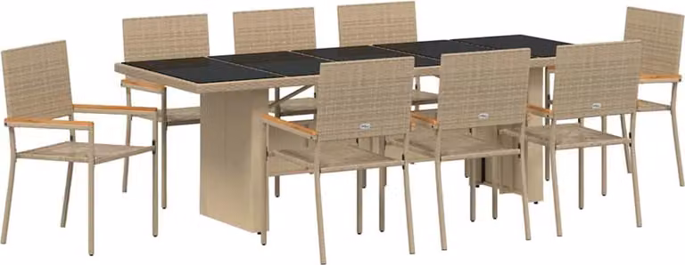 Set da Pranzo per Giardino 9 pcs Beige polyrattan