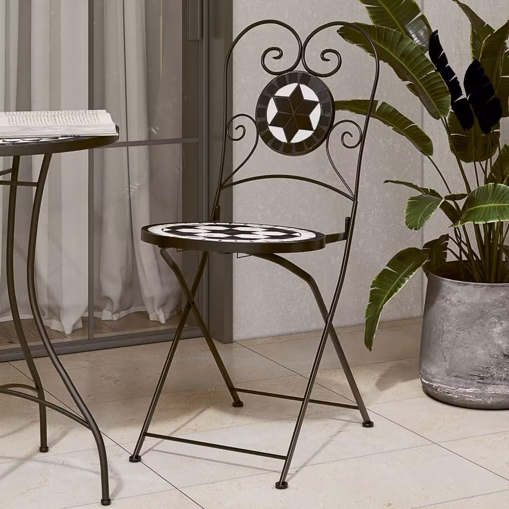 Set di 2 sedie pieghevoli e impilabili vidaXL in metallo bianco e nero per giardino e balcone