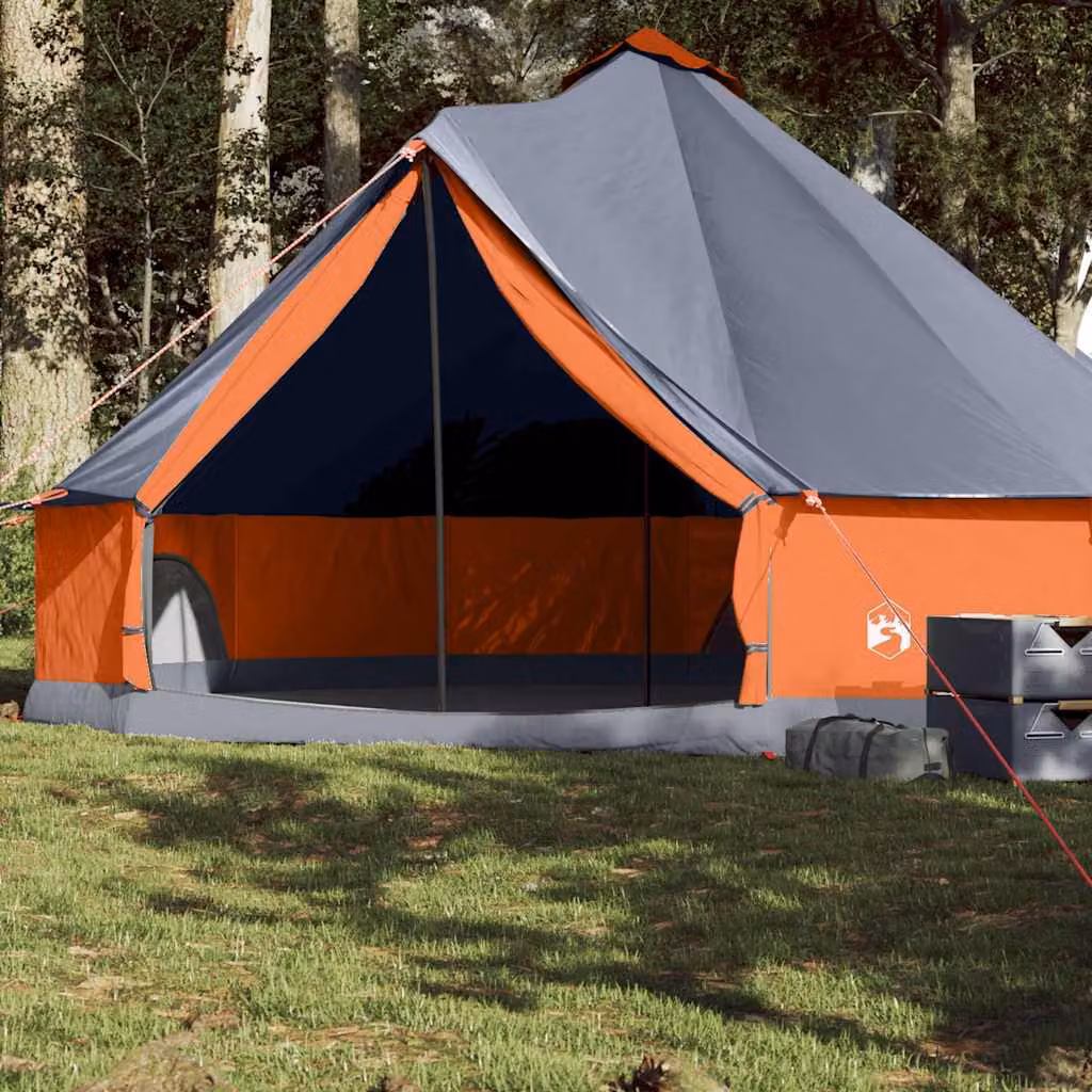 Tenda da campeggio familiare vidaXL per 8 persone, impermeabile, grigia e arancione