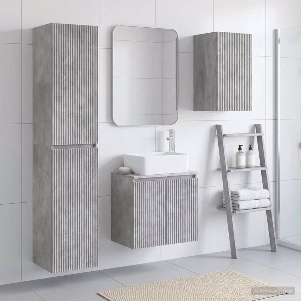 Set di mobili per il bagno vidaXL in 3 pezzi Grigio, design minimalista con mobile lavabo, pensile e colonna alta