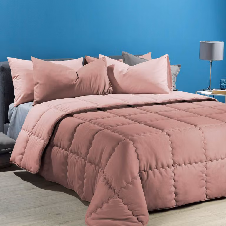 Copripiumino in microfibra per letto matrimoniale francese, color rosa, 100% poliestere