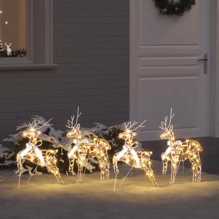 Set di 4 renne decorative vidaXL con 80 LED multicolore per decorazioni natalizie, L/P/H: 44 x 18 x 65,5 cm