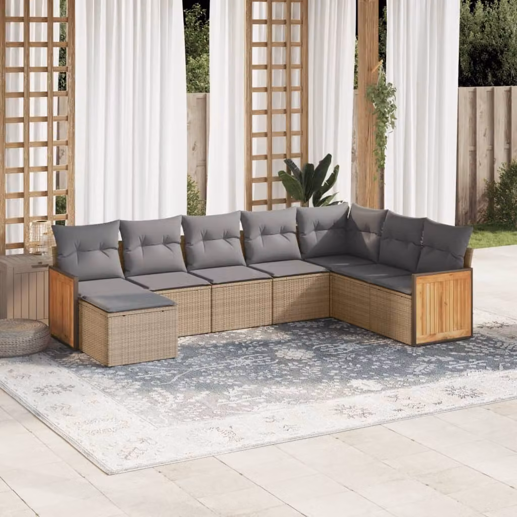 Maison Exclusive - Set Divano da Giardino 8 pz con Cuscini Beige in Polyrattan