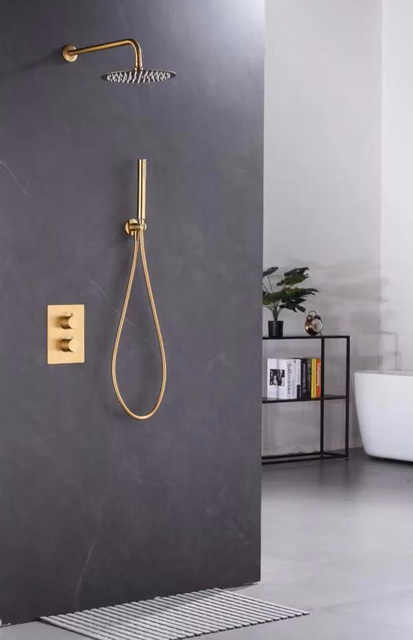 WEBO Atlanta Doccia a pioggia ad incasso - Sistema doccia con doccetta - Miscelatore termostatico - Mat Gold Brushed