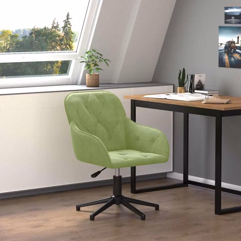 Sedia da ufficio girevole vidaXL in velluto verde con ruote e base in metallo e legno