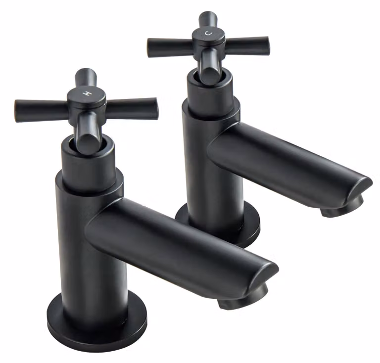 Rubinetto doppio per lavabo, con controllo separato dell'acqua fredda e calda