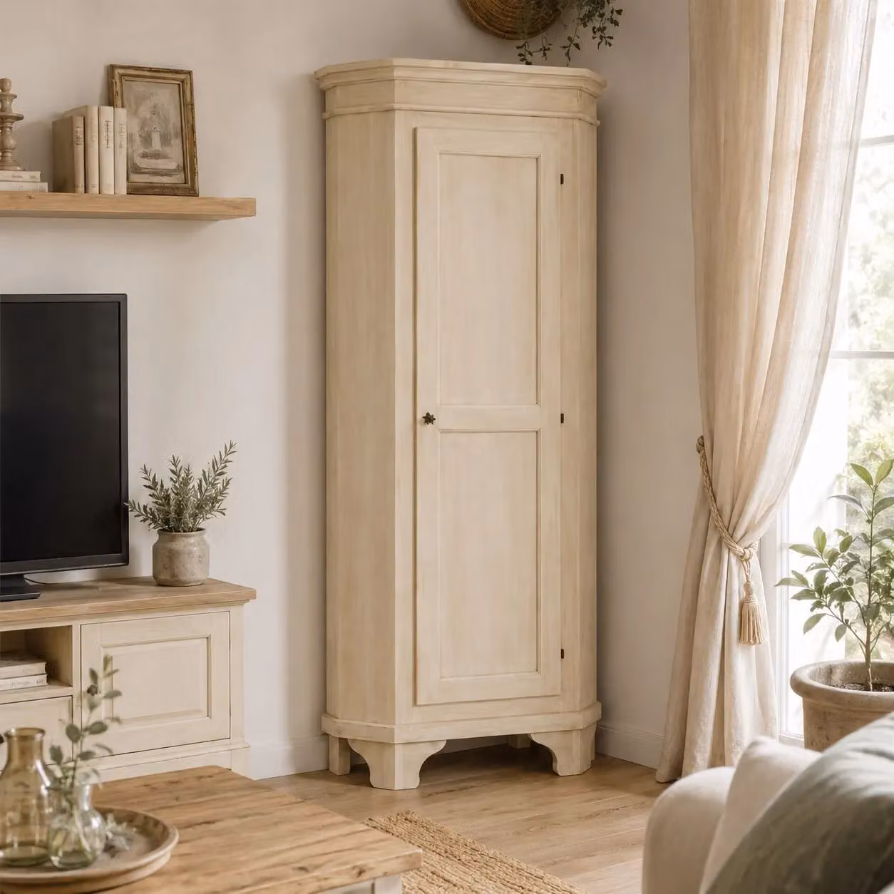 Mobile angolo cantonale classico in legno grezzo con 1 porta Mobili 2G L/P/H: 58 x 58 x 198 cm – 3