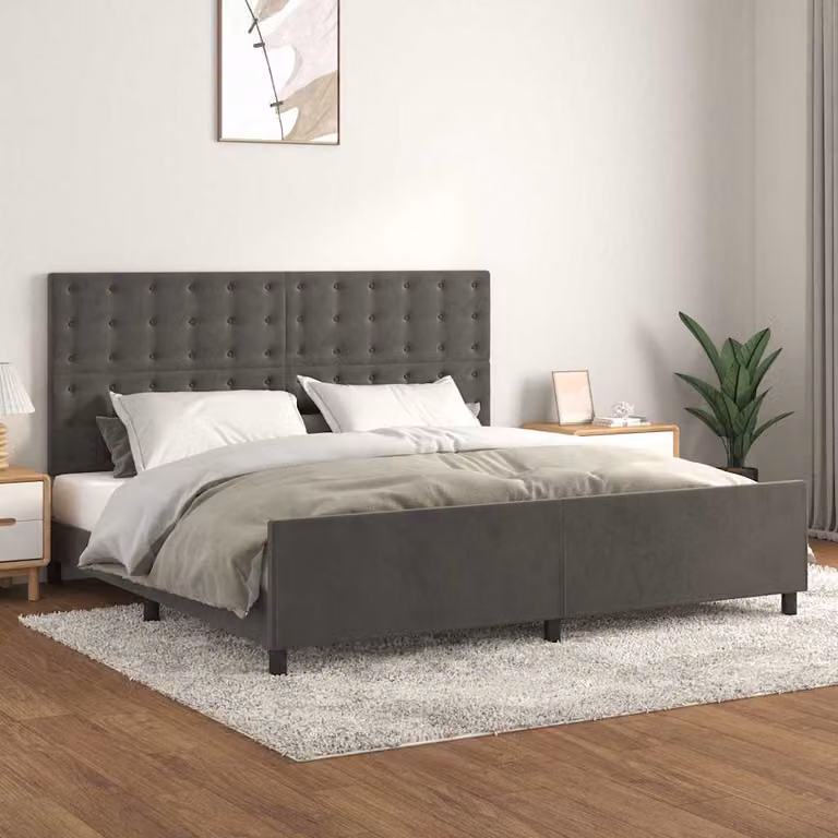 vidaXL Giroletto senza Materasso in Velluto Grigio con Struttura in Legno 200x200 cm