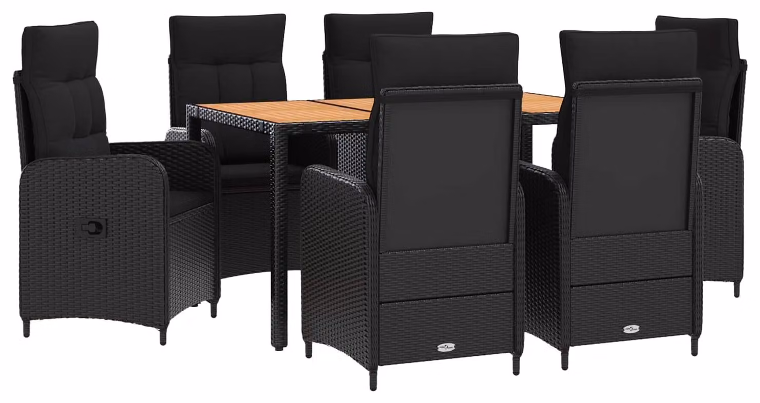 Set da tavolo da esterno, 7 pezzi, colore nero