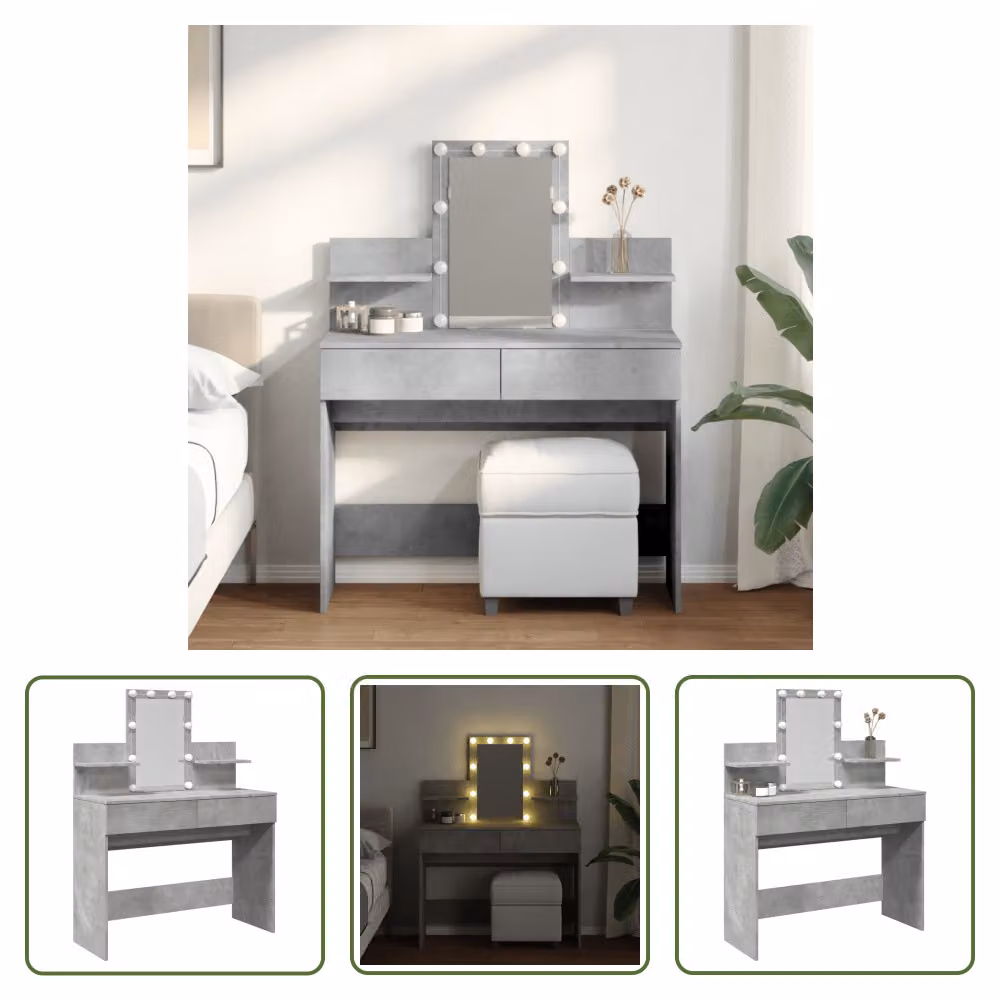 The Living Store Comodino con illuminazione LED grigio cemento 100x40x130 cm