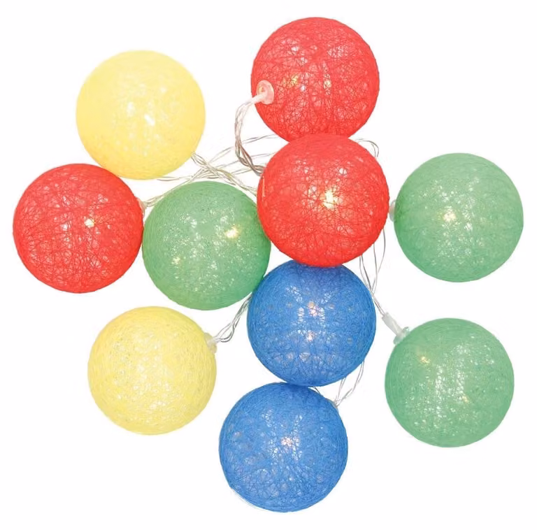 Catena luminosa a LED con palline multicolore, lunghezza 2,85 metri, luce bianco caldo