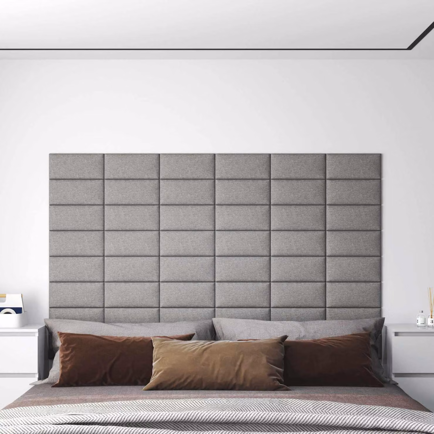 Testiera da Parete 12 pcs Grigio chiaro 30 x 15 cm Tessuto