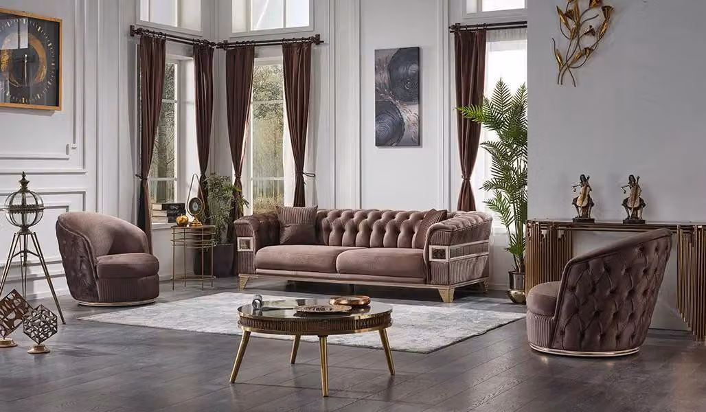 Polstermöbel Braun Sofagarnitur 3+1+1 Sitzer Luxus Komplett Design Möbel