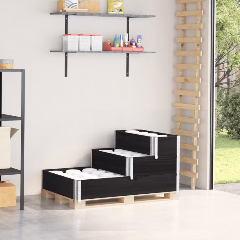 Fioriera Rialzata a 3 Livelli vidaXL in Legno di Pino, Colore Nero, L: 120 cm, P: 80 cm, H: 60,5 cm