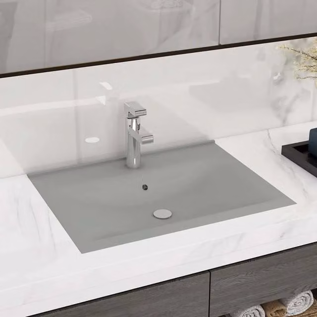 Lavabo rettangolare sospeso vidaXL in ceramica grigio, L: 60 cm, P: 46 cm, H: 16 cm – 1