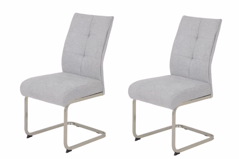 Hela Tische, set di 2 sedie per sala da pranzo, sedia a sbalzo INES, rivestimento in tessuto grigio, seduta comfort XL, cestino a molla, struttura in metallo effetto acciaio inox, portata 140 kg