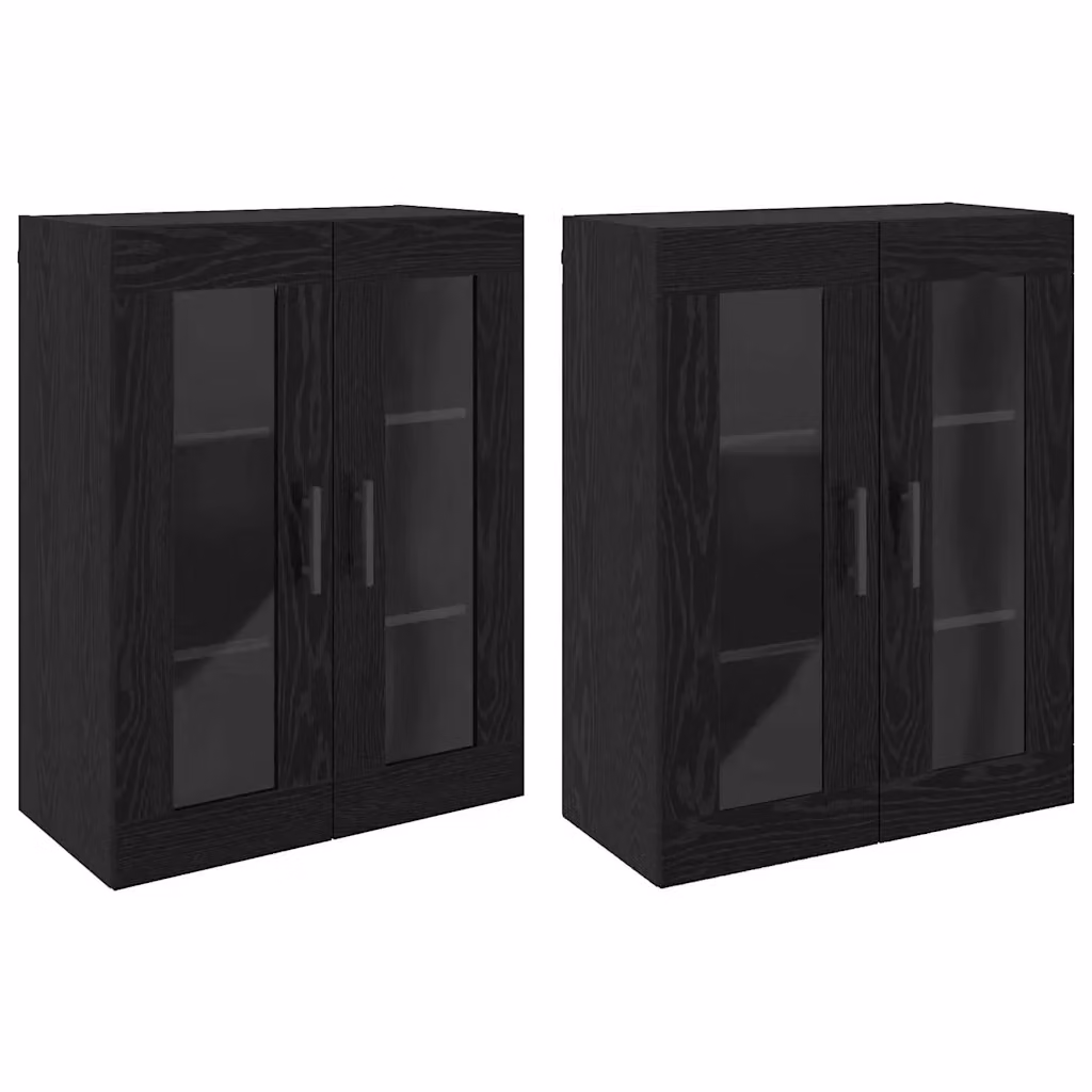 Set di 2 armadi da muro moderni vidaXL con ante in vetro, colore nero e marrone, L: 69,5 cm, P: 34 cm, H: 90 cm – 2