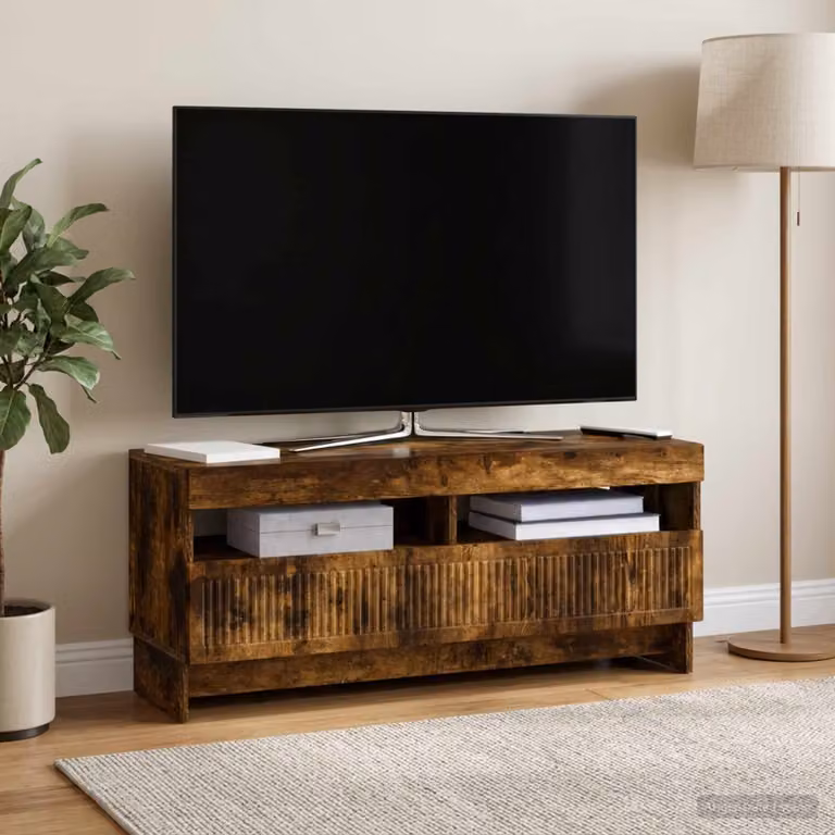 Mobile TV LED vidaXL Rovere Fumo con illuminazione integrata e scomparti multimediali L/P/H: 100 x 35 x 43 cm