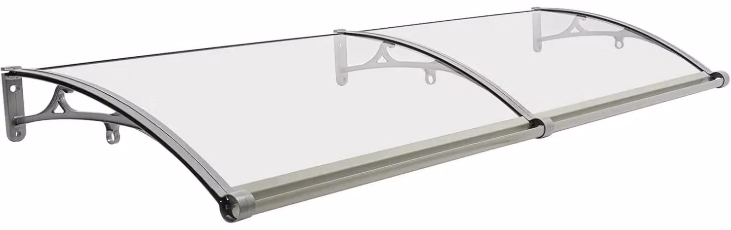 Tenda per porta d'ingresso - Copertura per porta - 200x60 cm - Struttura in alluminio - Pannello trasparente - Protezione da pioggia e sole - Per uso esterno - Colore argento