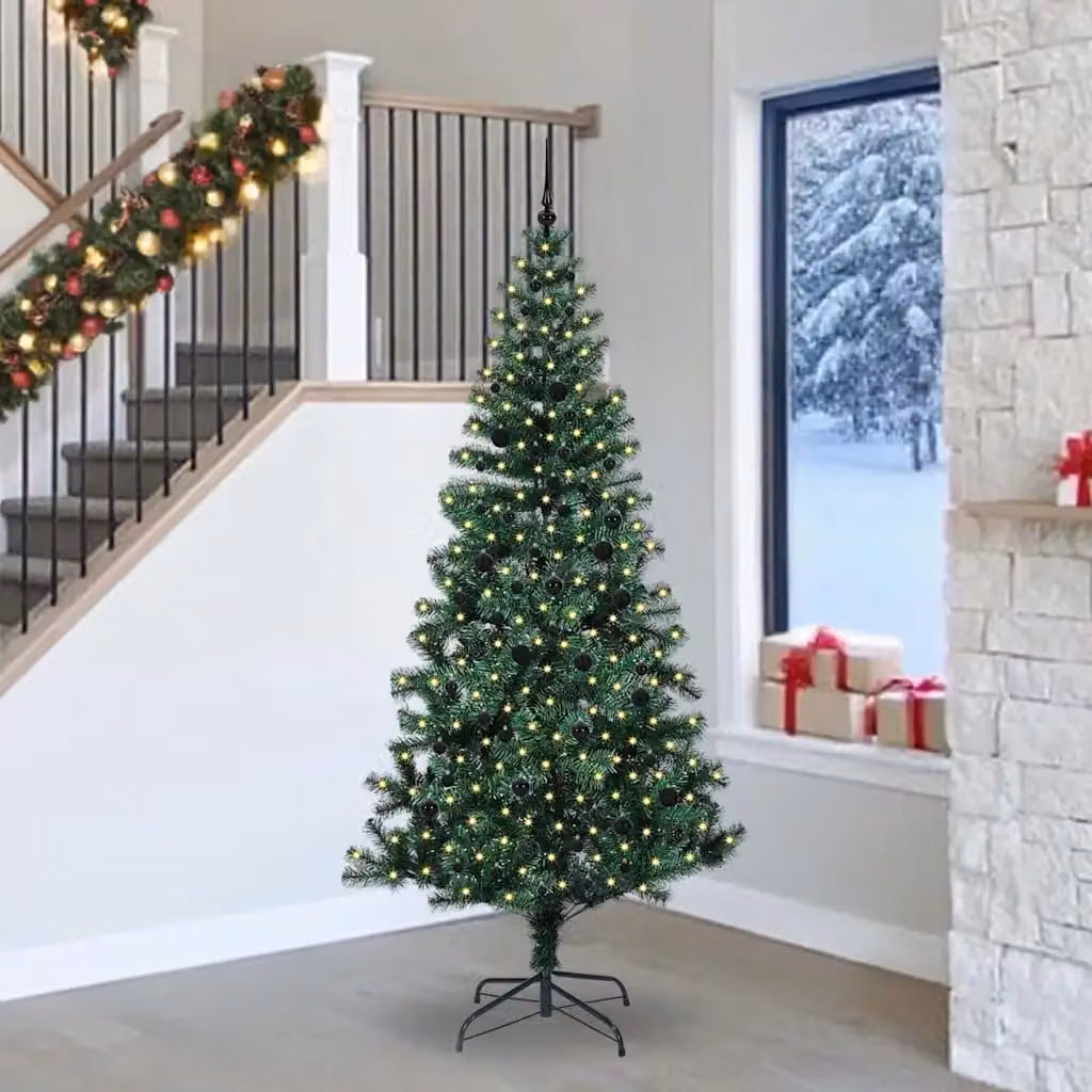 Albero di Natale artificiale vidaXL con luci LED bianco caldo Verde, Altezza: 240 cm